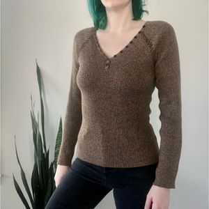 Vintage Y2K Creazioni Effici Henley Marled Ribbed Pullover Raglan Sleeve Sweater